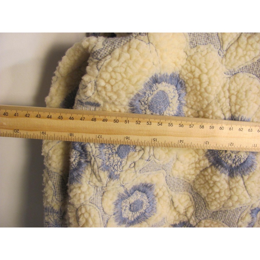 Sezane Paris Winter Floral Stitched Design Blue Cream - Picture 12 of 13